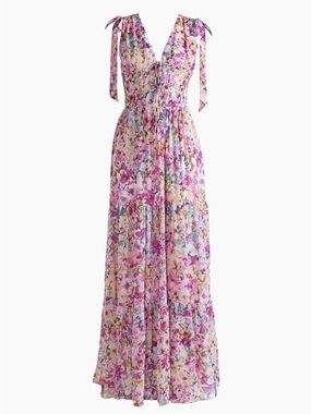 Shoshanna Zahra Floral Gown Floral Tie-Shoulder Silk Maxi Dress in Pink